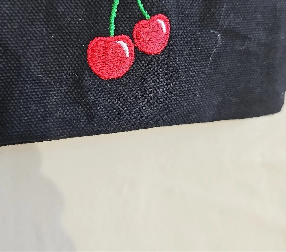8 Other Reasons Black Cherry Embroidered Canvas Makeup Pouch